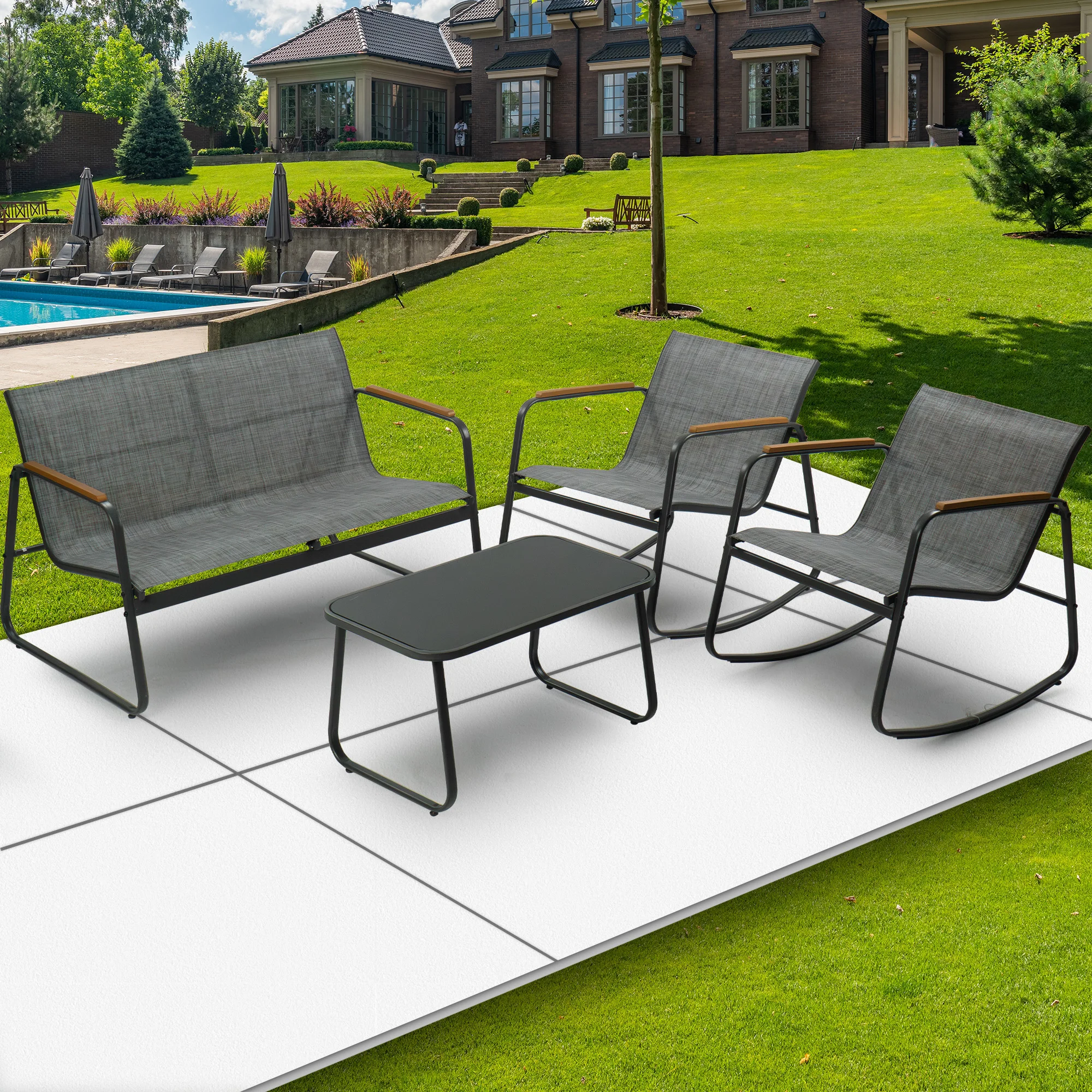 Modern 4-Piece Metal Steel Outdoor Patio Furniture Set for Apartment Home Office Garden Park or Living Room Use