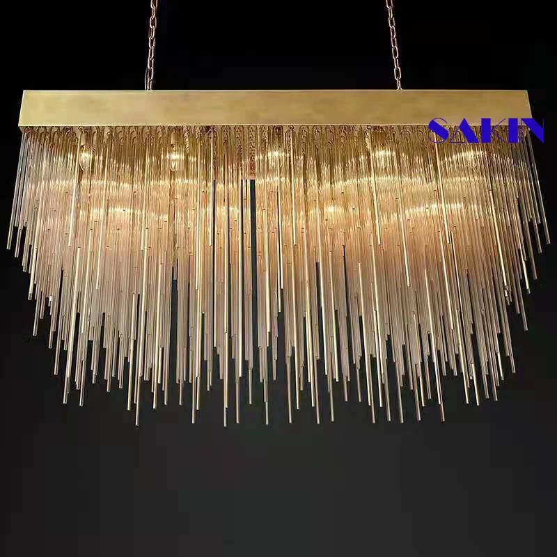 Modern minimalism hanging glass pendant Crystal cascada Chandelier For Hotel lobby