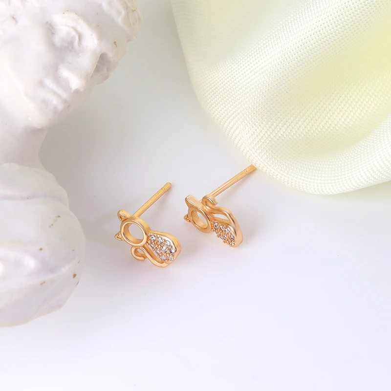 Women Jewelry Wholesale Minimalist Champagne Gold Plated Tiny Cute Cat Kitty Simple Stud Earrings For Girls