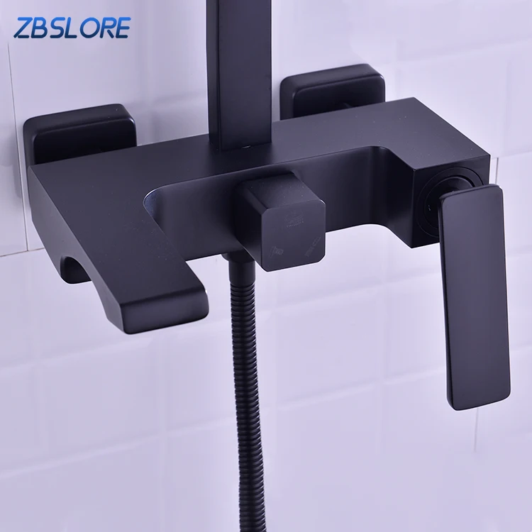 Exposed Install Shower Bar System Adjustable Matte Black Bath Shower Faucet Set With Tub Spout