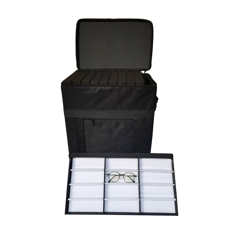 Customized High-end Oxford Cloth Optical Glasses Suitcase Large Capacity Eyewear Display Box Durable Glasses Trolley Case