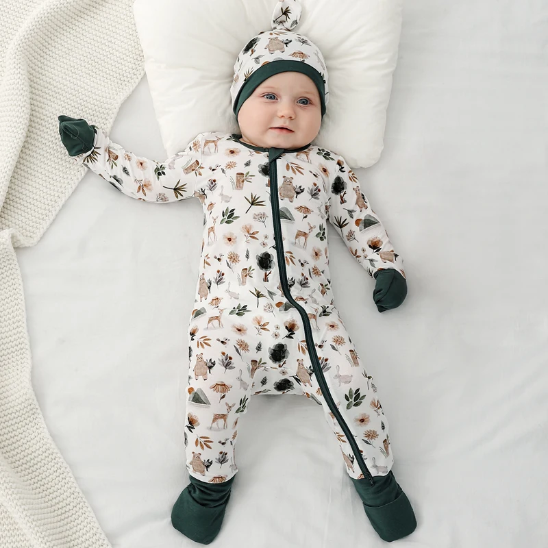 Детский комбинезон на молнии, с принтом из бамбука, на возраст 0-3 месяца