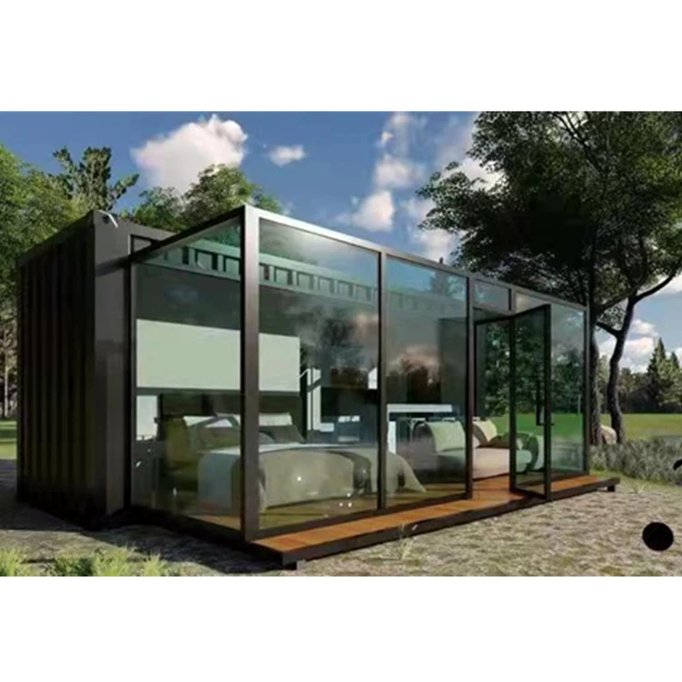 Foldable luxury wood flat pack modular glass house sun room villa prefab houses