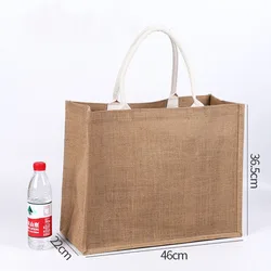 Wholesale Promotion Linen Hessian Hemp Jute Grocery Shopping Burlap Beach Tote Bag With Handle