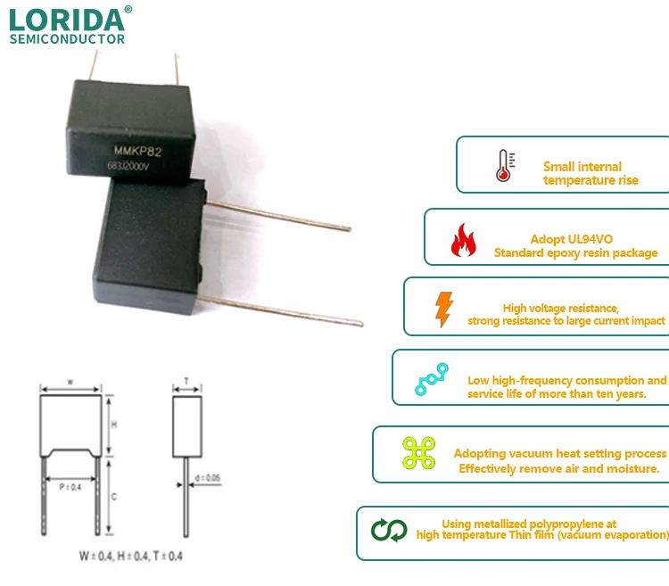 Lorida Wholesale MMKP82 224J 1600V 0.22Uf Metallized Polypropylene Polyester Film Capacitor
