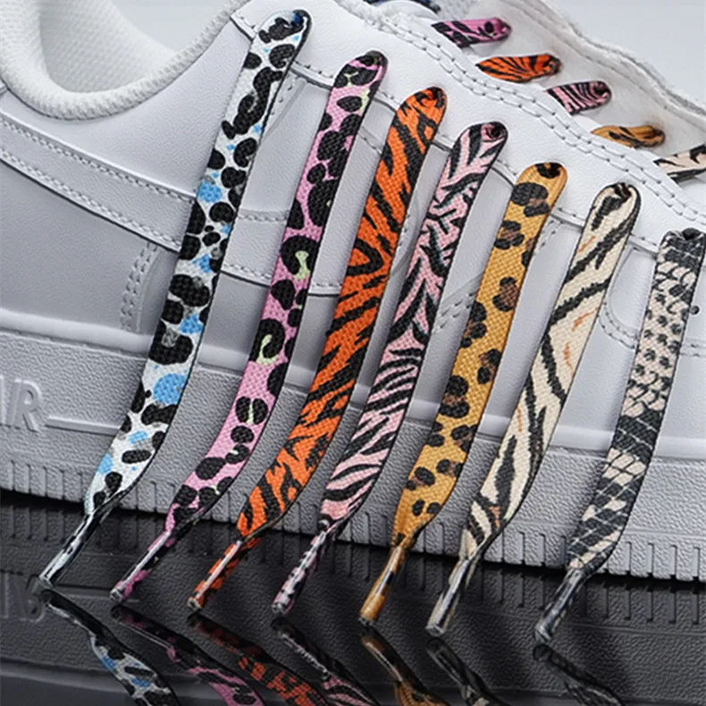 Custom Leopard Shoelaces Animal Pattern Print Tiger Zebra Snake Shoe Laces Creative Unisex Flat Canvas Laces for Shoes