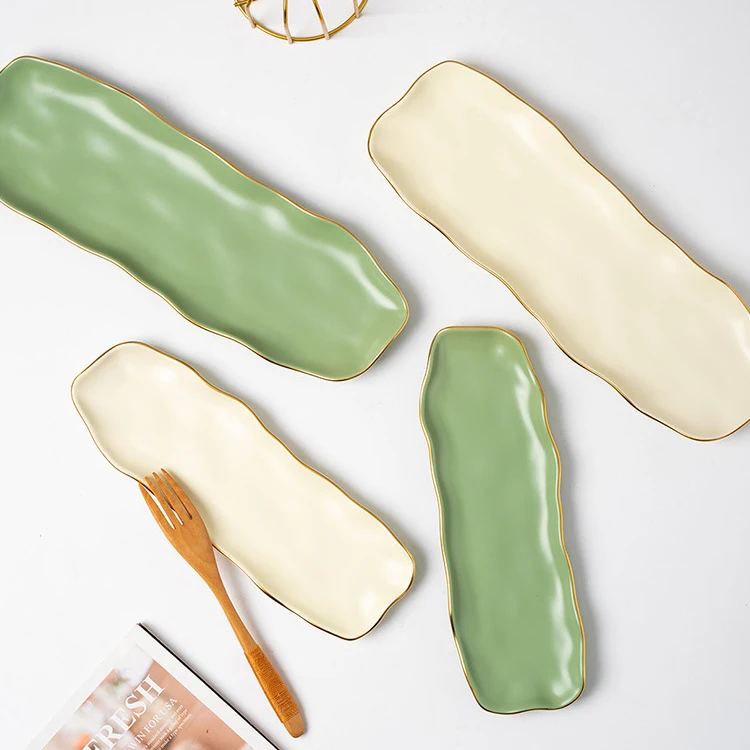 Wholesale Matte color glazed hand-painted japanese type ceramic porcelain cake dessert rectangular sushi plates and dishes tray