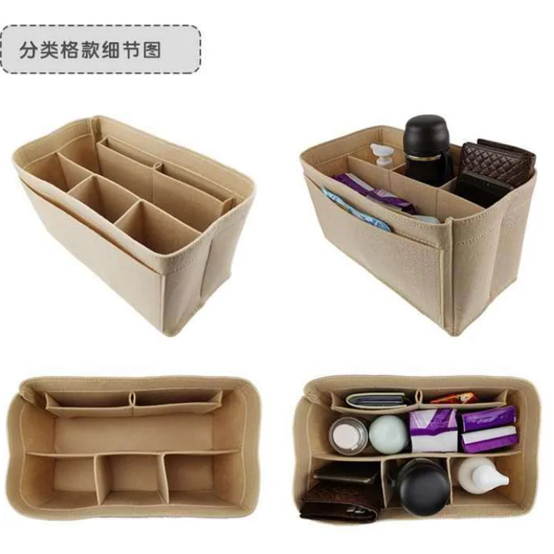 Custom felt makeup bags Women wool Felt Removable Handbag storage Organizer Insert Cosmetic Bag