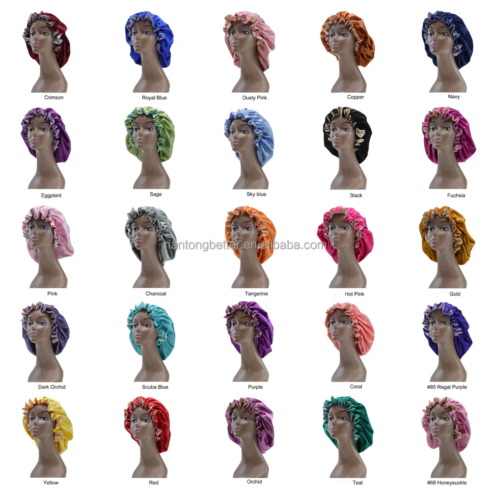 High Quality Hair Bonnets Silky Double Layer Satin Bonnets Silk Satin Hair Caps for Sleeping Reversible Bonnet