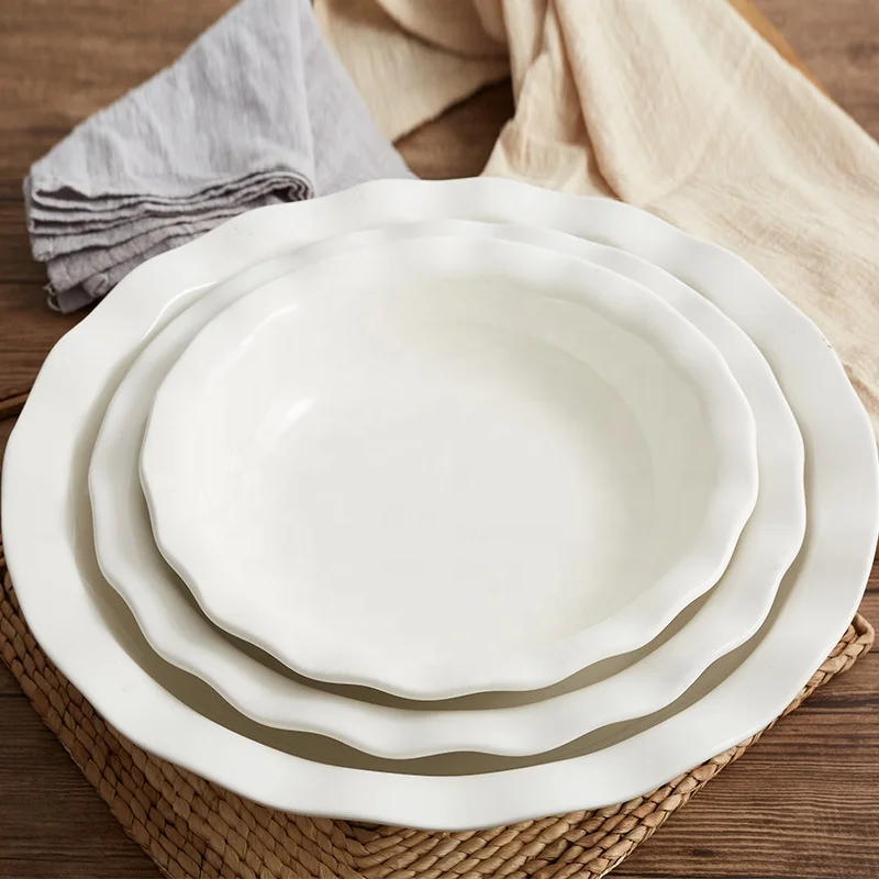 White Waved rim extra large salad bowl porcelain big soup bowls large ceramic mixing bowl