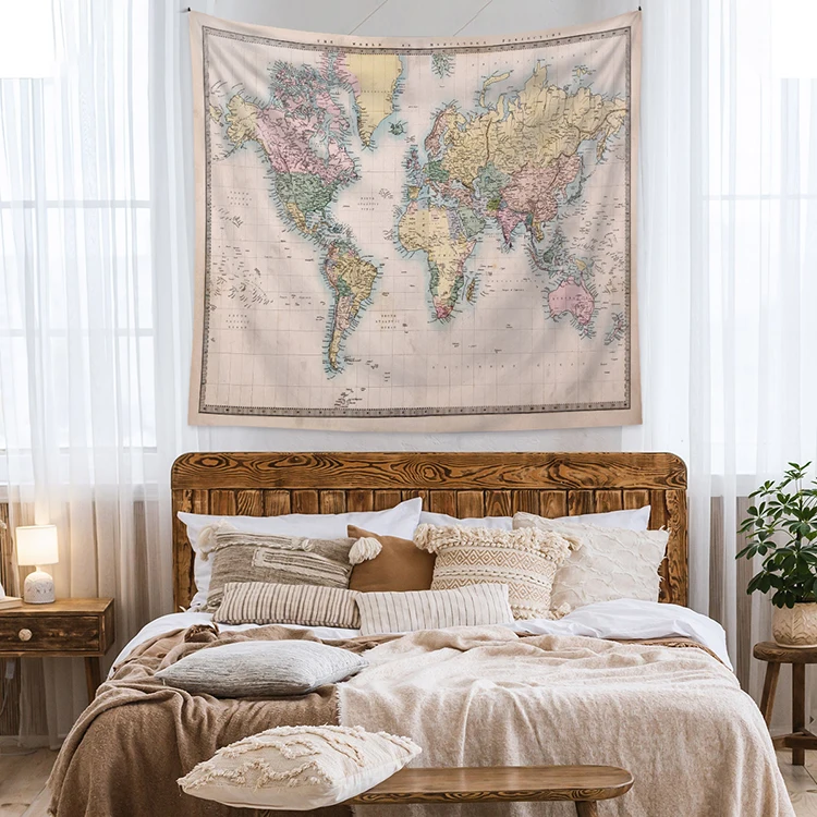 Cartoon Animal Landmarks Map Children Educational Geography Tapestries Kids World Map Tapestry