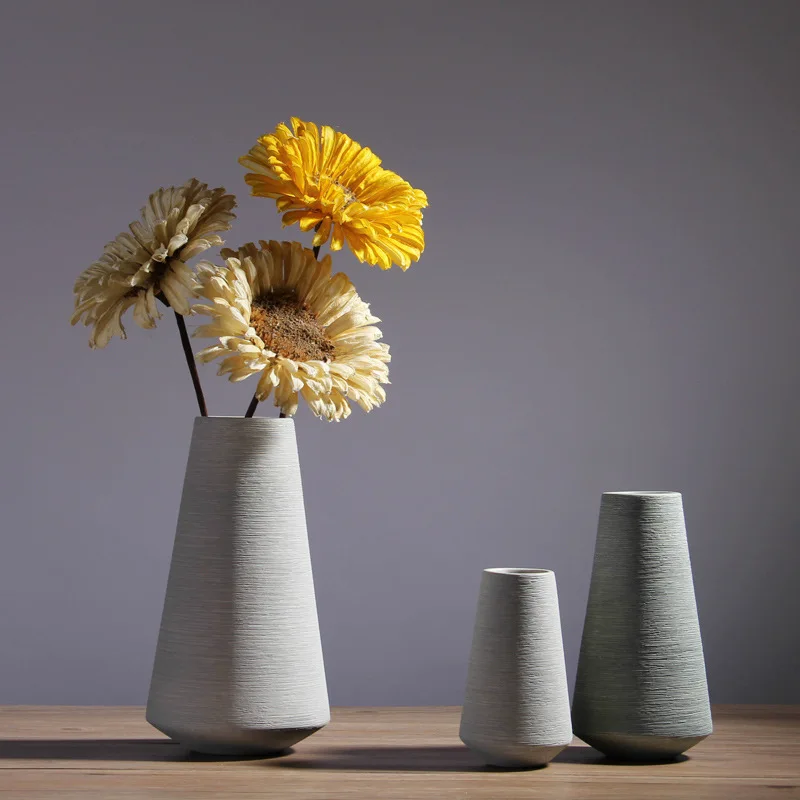Brushed ceramic vase pure color flower arrangement living room decoration ornaments Zen Nordic simple home dried flower vase