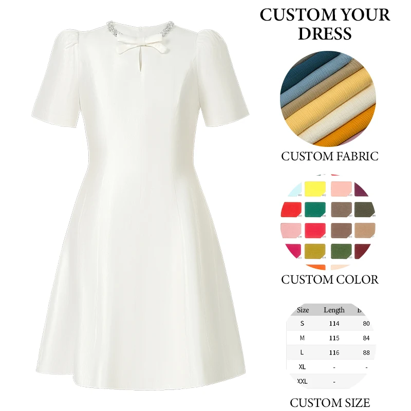 ZYHT 21309 New Arrival Party Wedding Guest Elegant White Short Puff Sleeve A-line Casual Short Mini Dress for Women