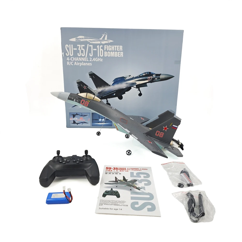 New QF009 RC Airplane 4CH SU-35 Fighter Fixed Wing Foam Electric Model RC Glide with Hybrid Control Six-axis Gyroscope Toys gift