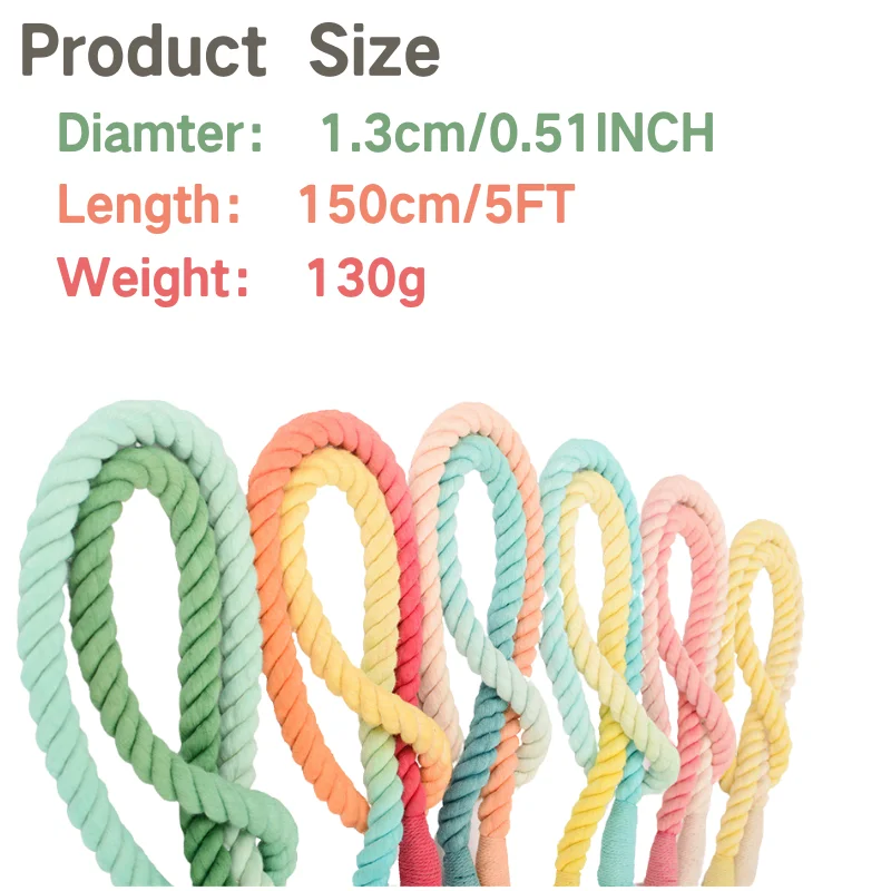 Wholesale Gradient Color Large Pet Leashes Pet Outdoor Walking Training Rope Handmade Braided Cotton Dog Leash