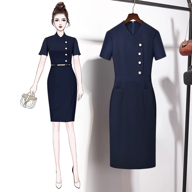 New professional dress short sleeve beauty salon uniform elegant air hostess uniform