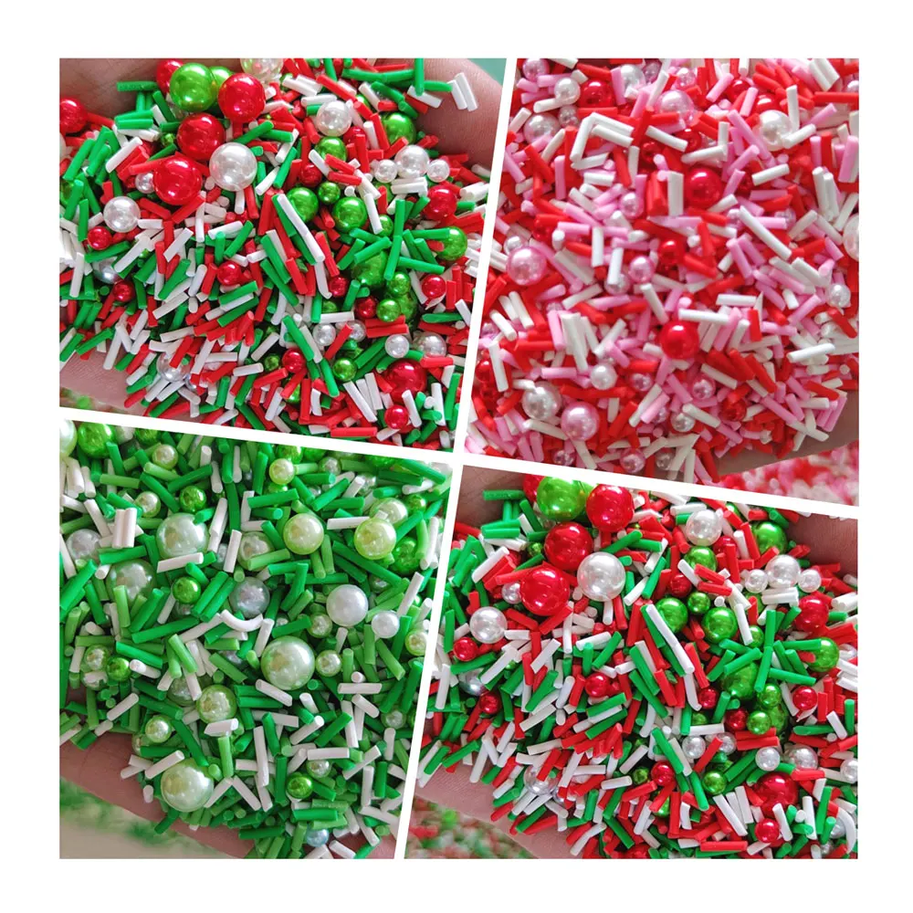 White Blue Snowflake Polymer Clay Slices Mix Round Pearl Beads DIY Toys Slime Charms Kids Gifts Nail Decor Handicraft Supply