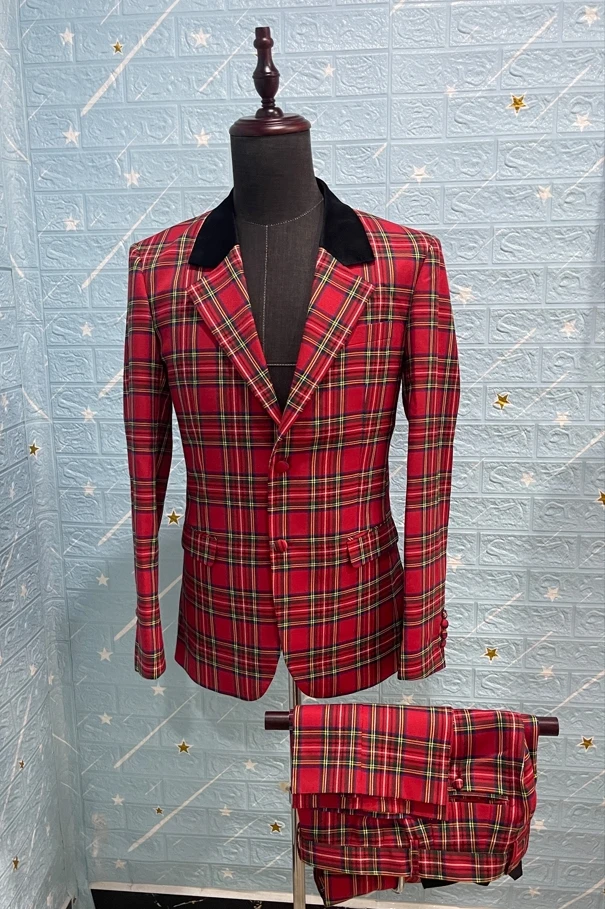 Custom Wedding Man Red Suit Men Stylish  2 Piece Wedding Businessman Date Night Formal Groom Wear Suit  Slim Prom Suit
