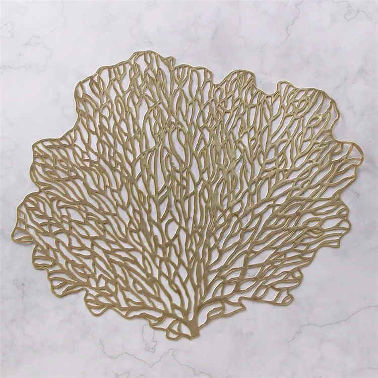 Luxury Gold Vinyl Placemats Wedding 2024 Flower Placemat Pvc  Thermal Insulation Table Mats For Dinning Table