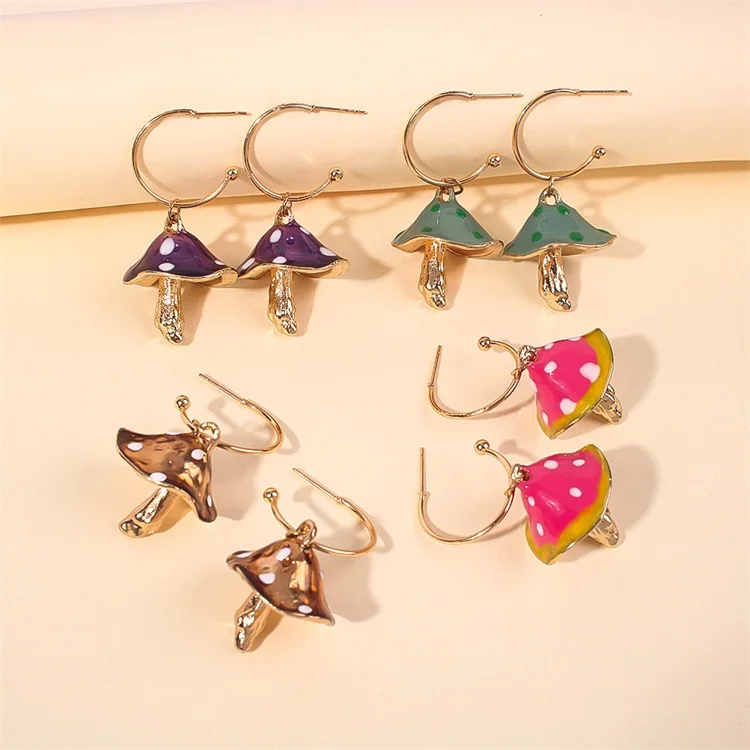 Fashion Earrings Dripping Oil Mushroom Pendant Ear Studs Korean Women Jewelry Forest Lovely Colorful Amusing Dangle Earring 1