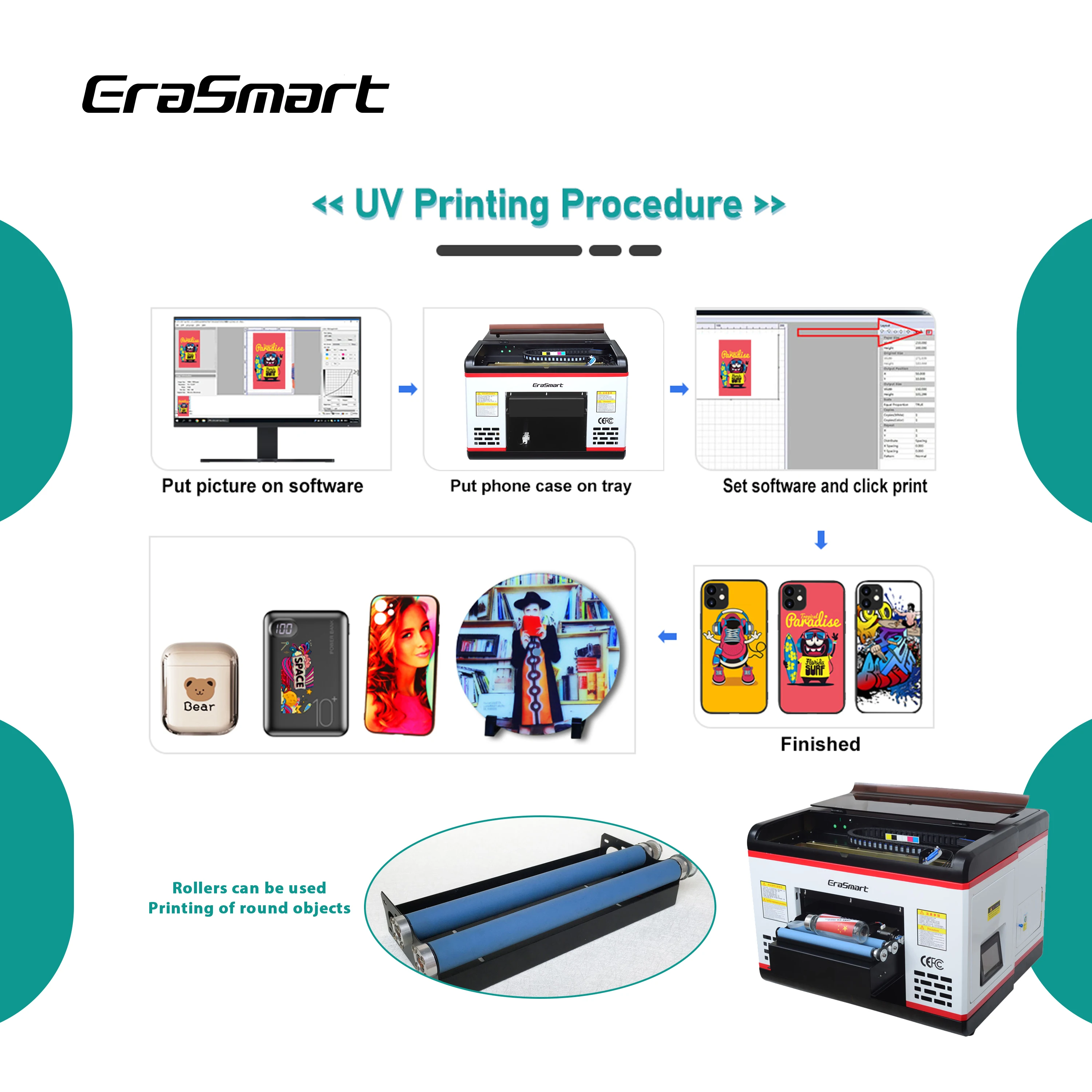 Erasmart Automatic Phone Case Printing Machine A3 UV Printer Inkjet Printer Flatbed UV Printer