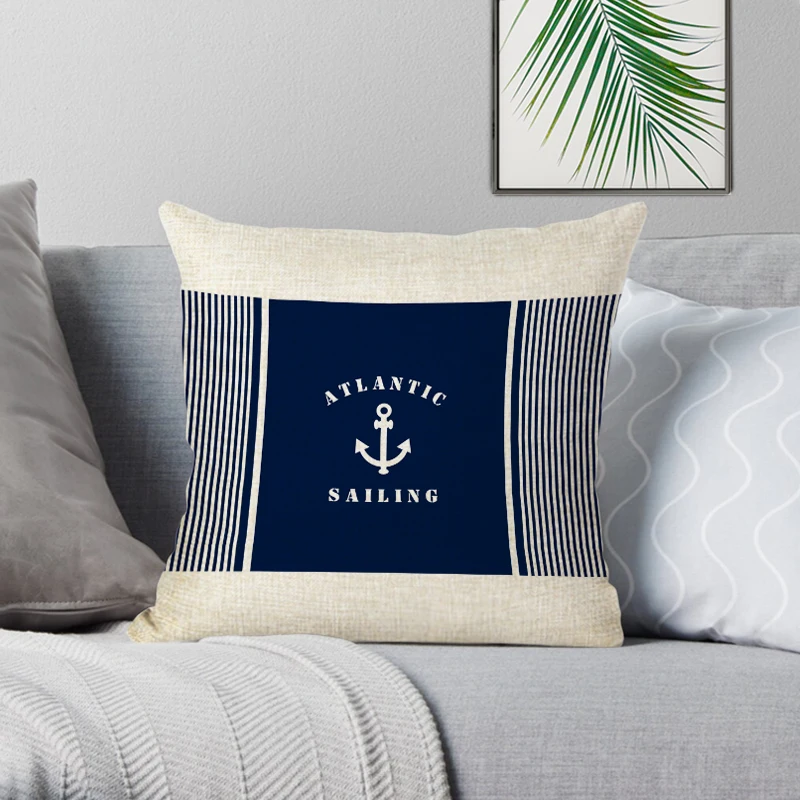 New Modern Sailing Ships Marine Printing Anchor Rudder Linen Throw Pillow Case for Couch Seat Bedroom Home Decor