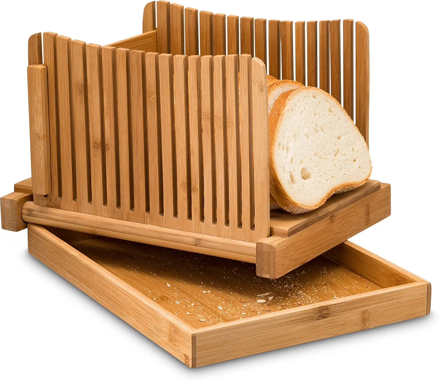 Wholesale Bamboo Foldable Bread Cutting Board with Crumb Tray Homemade Bread Slicer Cutting Guide Adjustable Slice Sizes
