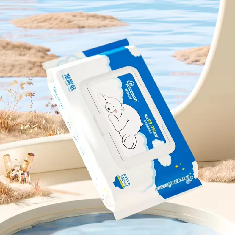 Factory wholesale soft 40pcs portable flushable wipes biodegradable wood pulp EDI pure water toilet tissue paper for cleaning