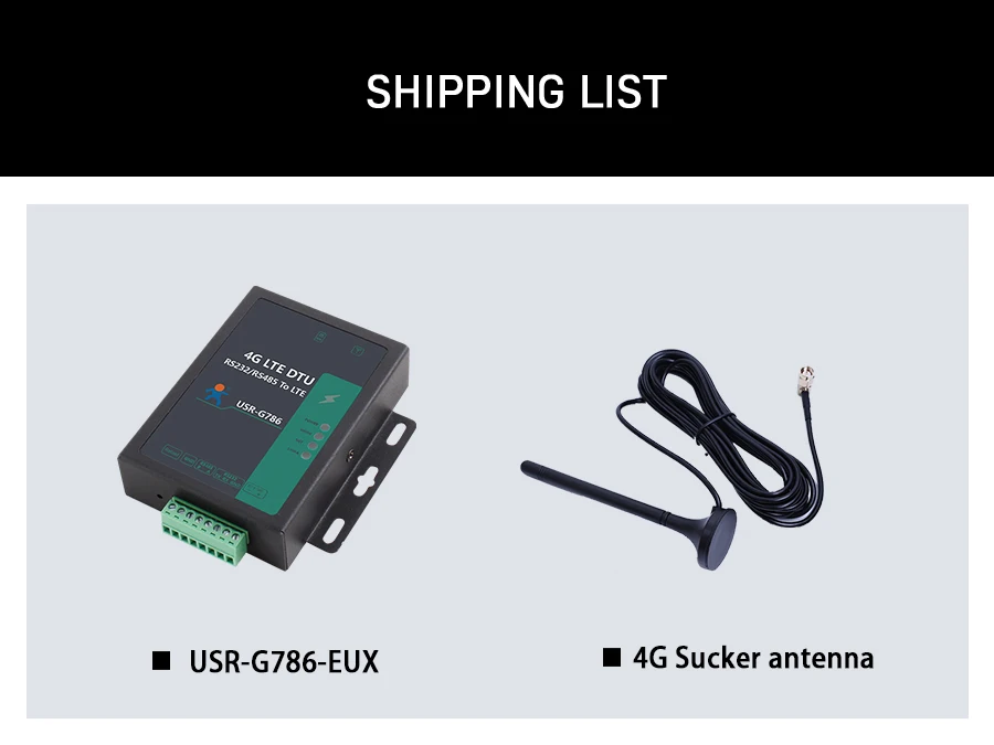 USR-G786-EUX Serial RS485 RS232 to cellular 4G LTE modem supports SMS command Modbus RTU to TCP Europe/Middle East/Africa/Korea