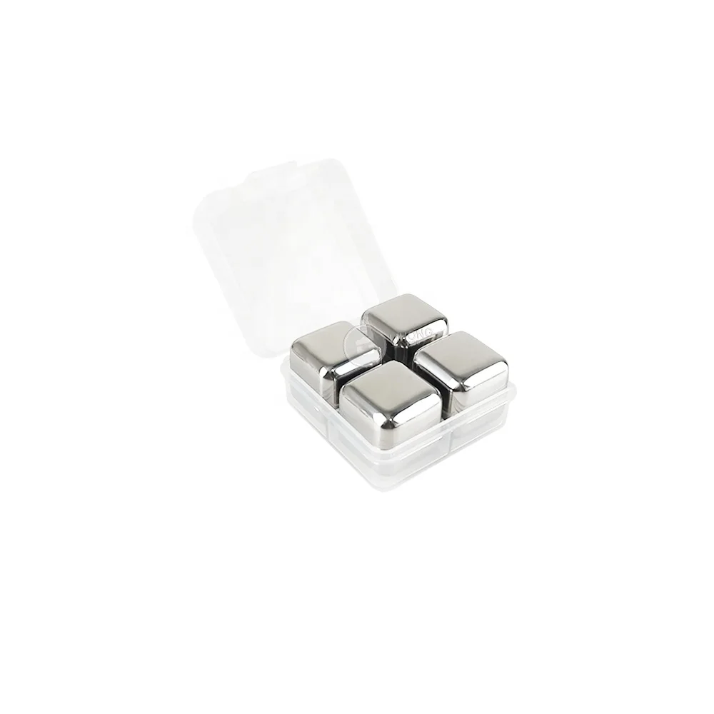 US Top Seller Square ice cube stainless steel ice cube 4pcs set , gift set Beer Whiskey Stone Metal Ice Cube