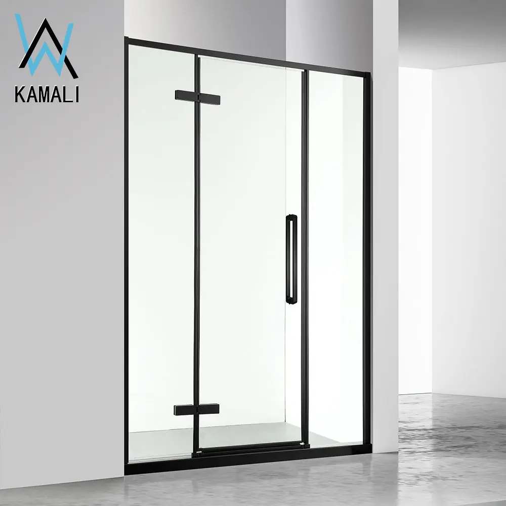 Kamali custom design 304SS frame 3 panels hinge australia shower screen bathroom tempered glass fixed shower room wall panel