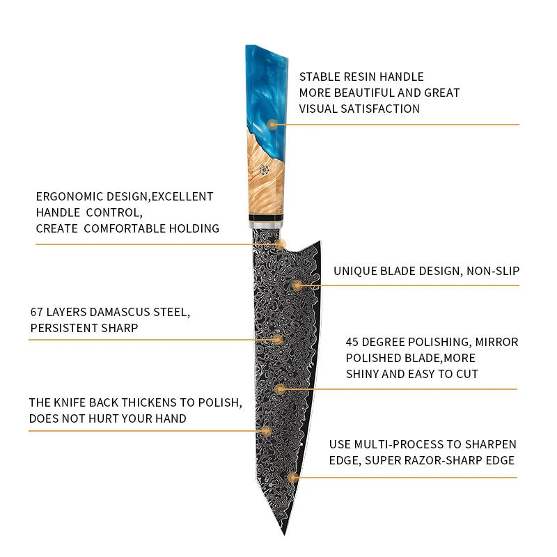 Готовый к отправке поварской нож VG10 японские кухонные ножи из дамасской стали 67 слоев поварской нож из нержавеющей стали