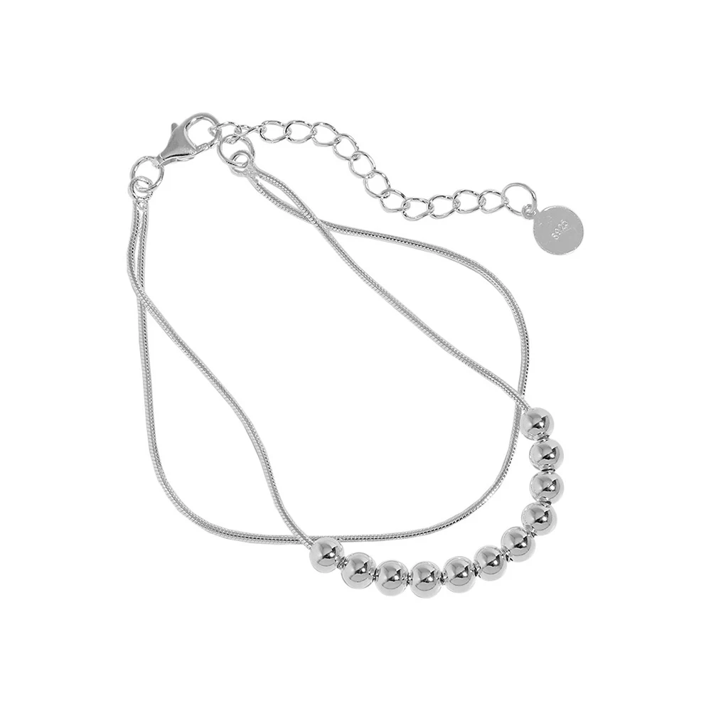 Classic Double Layers Beads 925 Sterling Silver Bracelet Sliding Ball Charm Bracelet