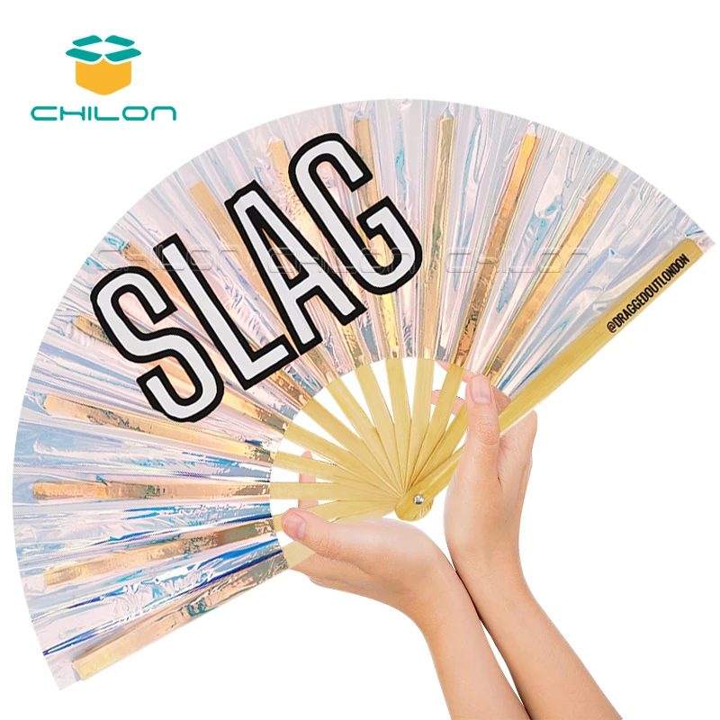 Складной веер из бамбука, ПВХ, голографические радужные отражающие большие ручные вентиляторы