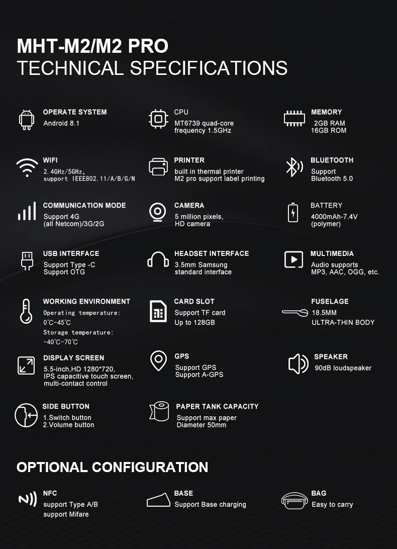 MHT-M2 Handheld Pos Machine Pos Systems Android In Stock Hot Sale High Quality 5.5 Inch Pos Terminal Printer