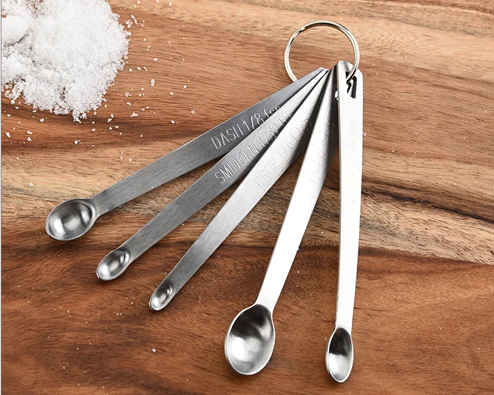 Измерительные ложки 18/10 из нержавеющей стали, набор мини, 5 шт., металлические узкие точные ложки для измерительных ингредиентов