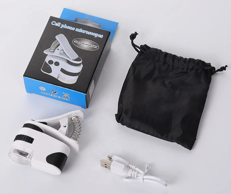 new USB charge 60X Pocket Jewelry Loupe Jewellery Magnifyign Glass Mobile Magnifier with LED and UV light for money detection