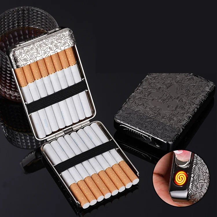 New three-open lighter cigarette case Charging lighter multi-function double cigarette case