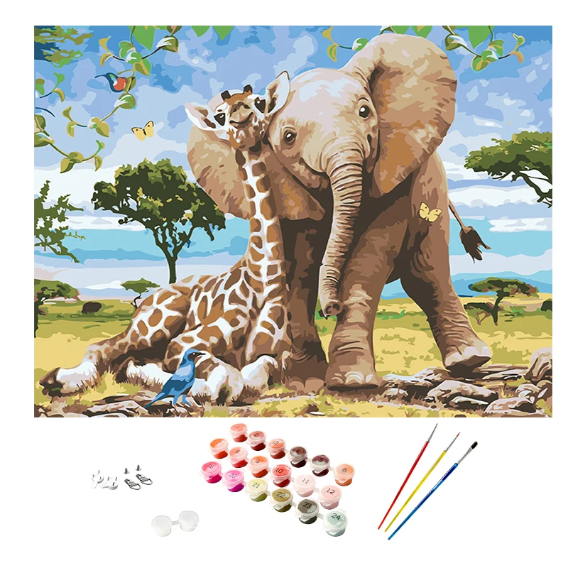 Factory Customized DIY Animal Picture Wall Art Canvas Paint Animals Oil Painting By Numbers For Home Decor Wall Art