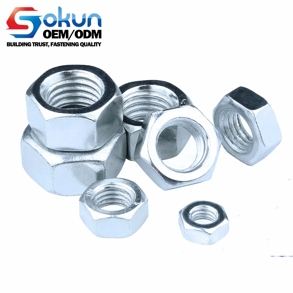 ASME B18.2.2 Certified Hex Nut DIN 934 Metric Coarse Fine Galvanized Zinc Plated Passivated Available Steel Brass Aluminium