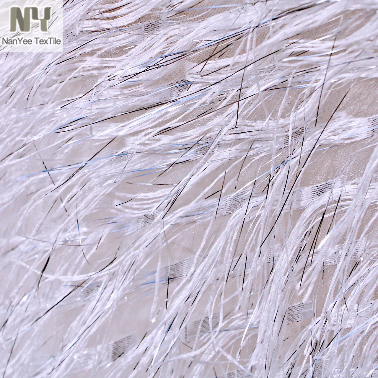 Nanyee Textile Fancy Soft Shimmer White Silver Lurex Fringe Fabric With Faux Fur For Dancing Dress
