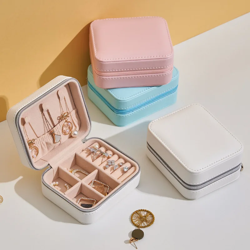 Portable Compact Wear-resisting PU Leather Jewelry Storage Box Jewelry Storage Box Mini