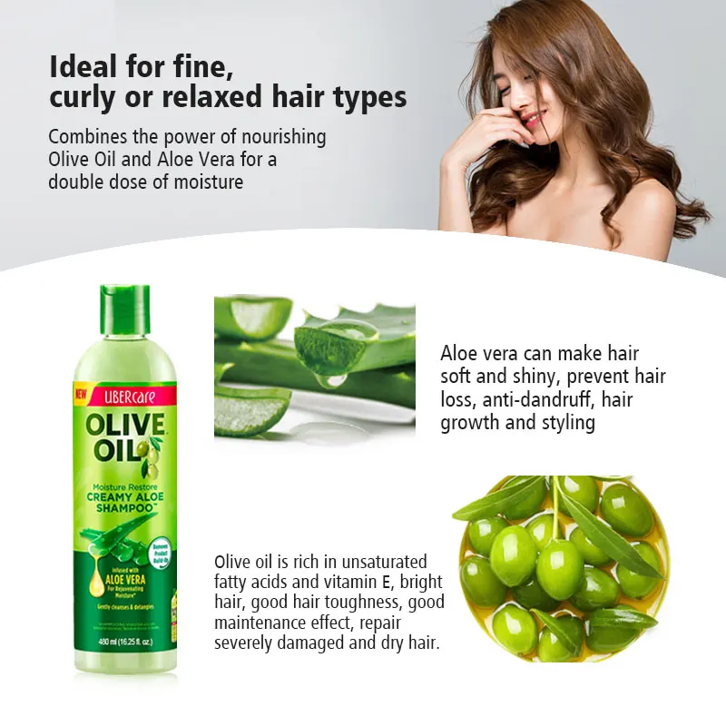 Wholesale Silky Smooth Olive Oil Creamy Aloe Hair Shampoo Repair Damage Hair Shampoo Anti Dandruff 480ml