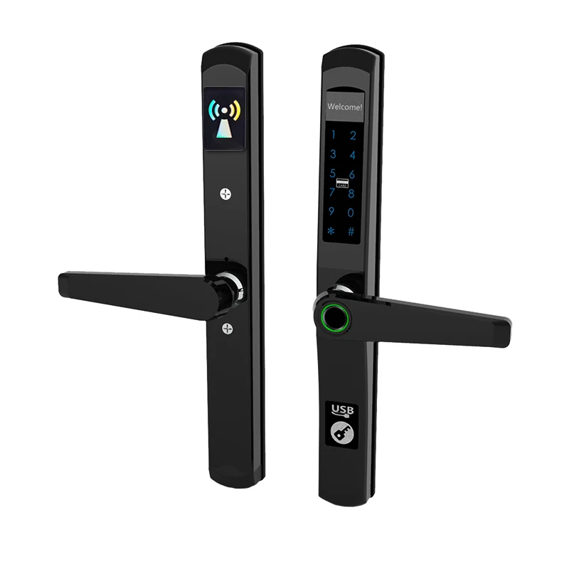Популярная модель для узких алюминиевых дверей, водонепроницаемый электронный цифровой биометрический раздвижной дверной замок со сканером отпечатков пальцев
