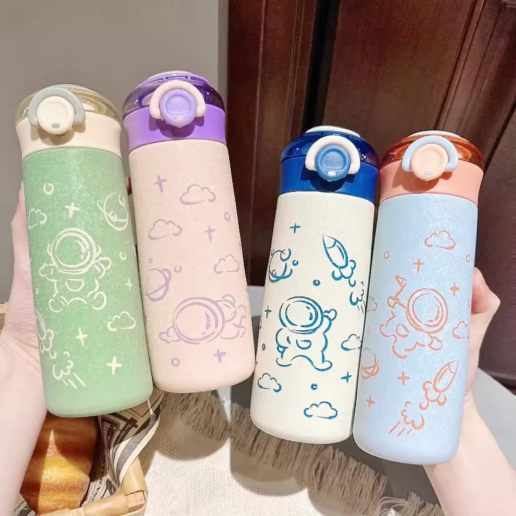 New Cartoon Astronaut Stainless Steel Water Bottles For Kids Direct Drink Student Vacuum Cup Cartoon Cute Portable Water Bottle
