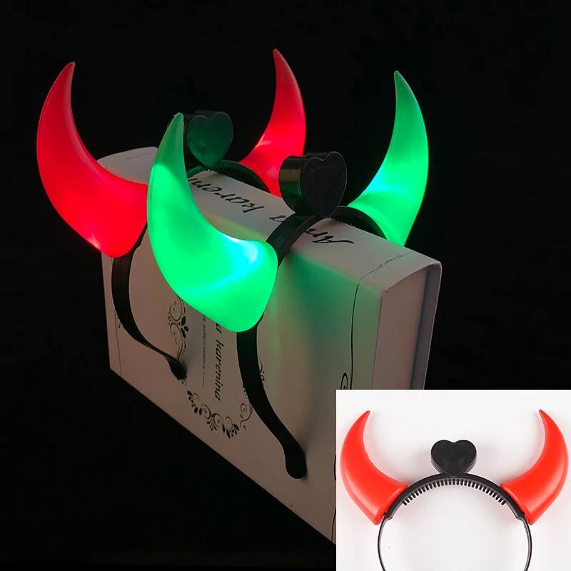 Halloween LED Light Ox Horn Hair Neon Glow In Dark Hair Hoop Headband Headwear Accessories Costume Wholesale