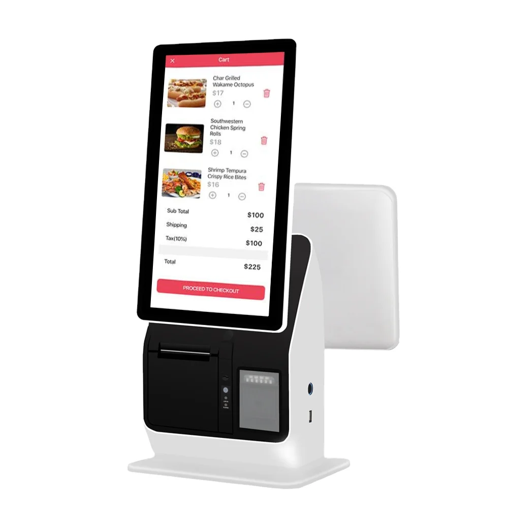Retail mobile android pos systems terminal all in one fast food self service ordering kiosk machine for restaurant