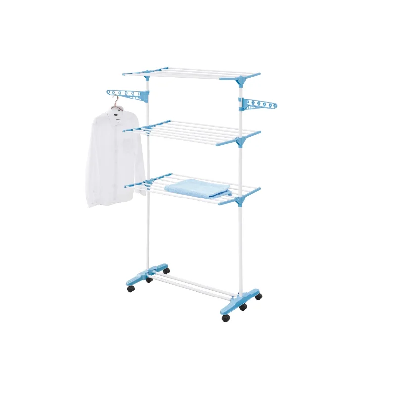 Professional 16.5M With Wheels Foldable Bathroom 3 Tier Folding Cloth Drying Outdoor Dryer Rack Clothes Airer