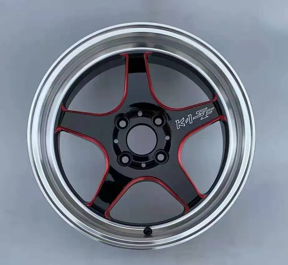 004 15 Inch Aluminum Alloy Car Wheel Rims 4 Hole 4*100 Black Silver Edge Black Machine Face Wheels For Japanese Cars