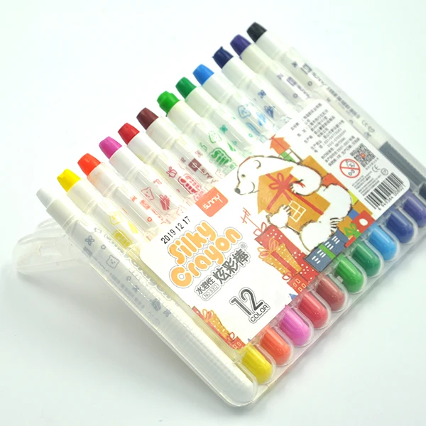 Washable crayons twist-able 12 colors children non toxic silky crayon